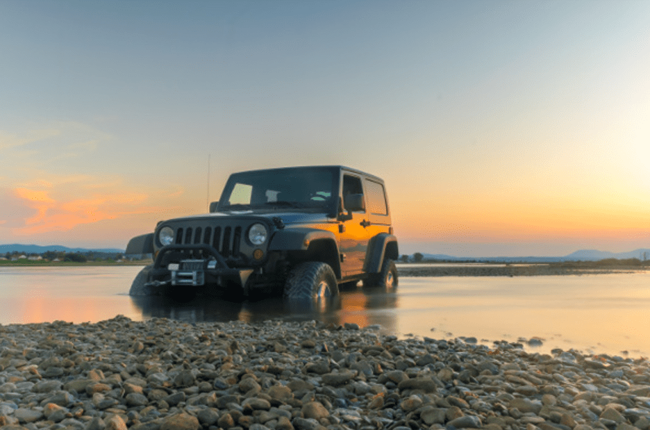 Jeep Wrangler Sunset on Water